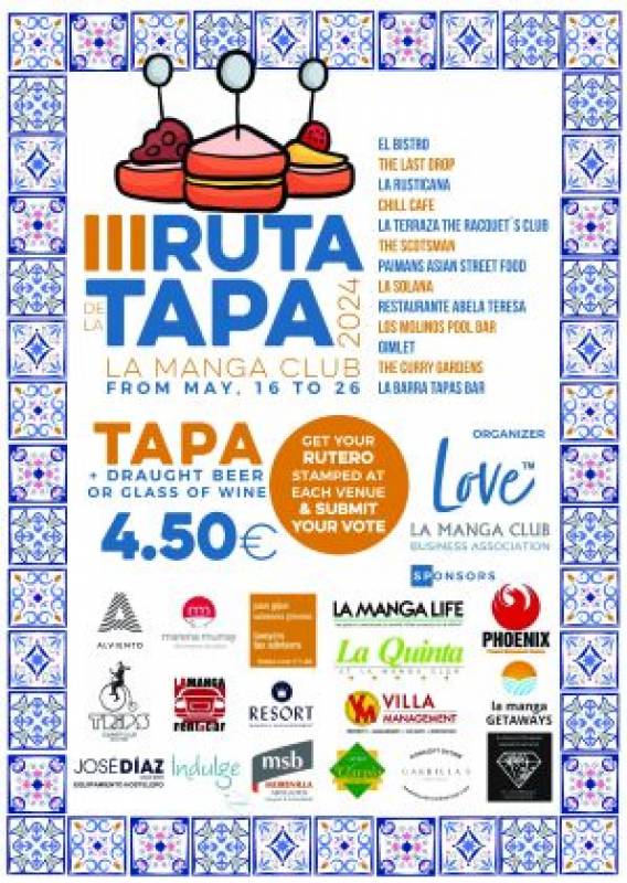 May 16-26 Tapas route at La Manga Club