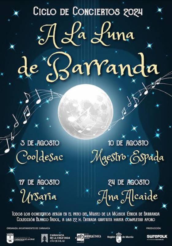 Saturday evenings in August, A La Luna de Barranda music festival in Caravaca