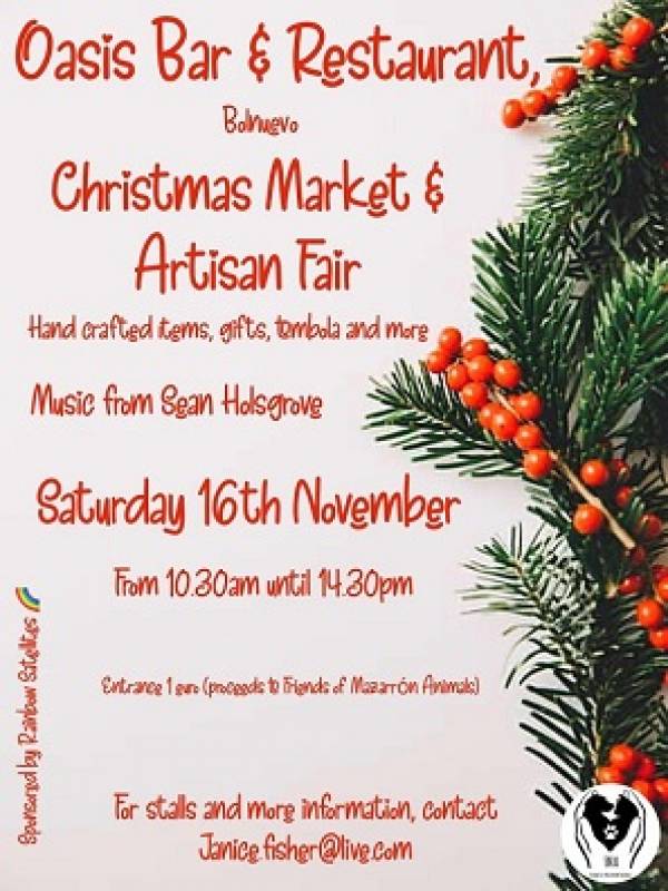 November 16 Christmas Market and Artisan Fair with entertainment from Friends of Mazarron Animals