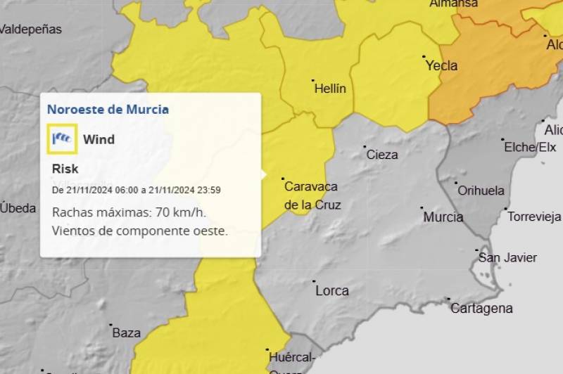 Storm Caetano triggers high wind alert in Murcia region