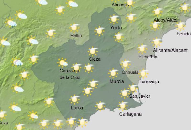 Sunny skies, 23 degrees and rising: Murcia weekly weather forecast January 20-26